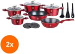 Grunberg Set 2 x Vase din Aluminiu, Rosii, Set 15 Piese, Capace din Sticla, Compatibile cu Plita cu Inductie, Grunberg (GUJ-2xGR2715R)