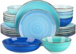  Kerámia étkészlet, 48 darab, elegáns örvény kialakítás, 24 db kék