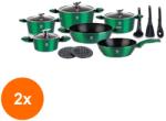Grunberg Set 2 x Vase din Aluminiu, Verzi, Set 15 Piese, Capace din Sticla, Compatibile cu Plita cu Inductie, Grunberg (GUJ-2xGR2715V)