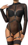 SuperLove Leather Body Harness with Garters Black