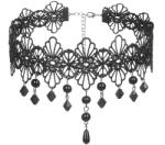 SuperLove Sexy Hollow Lace Floral Bead Pendant Choker Black