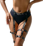 SuperLove Leather Bondage Garter Harness with Rings Black