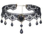 SuperLove Vintage Lace Gemstone Bead Pendant Choker Black
