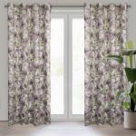 Takoy Puha bársony sötétítő függöny TESSA festett lila virágok motívummal 140 x 250 cm