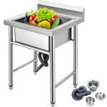VEVOR Inox ipari mosogató asztal 93x61x60 cm 1 mosogatómedencével nagykonyhai rozsdamentes bútor (60X60X80DCBXGSC01V0)
