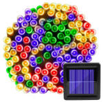 Voltronic Napelemes fényfüzér 12 méter 100 db színes LED kültéri világítás vízálló karácsonyi dekoráció 8 üzemmódú napelemes világítás (FENYFUZER_12M_SZINES_SOLAR)