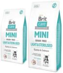 Brit Care Grain Free Mini Light&Sterilised hrana uscata caini adulti talie mica cu tendinta de ingrasare, somon si iepure 14 kg (2 x 7 kg)