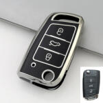  Volkswagen bicskakulcs 3 gombos TPU tok fekete ezüst (TVW047EFK)