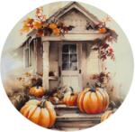  Nyomtatott fa tábla koszorú közép - Fehér-narancs tök házzal 14, 8cm