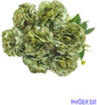  Fodros szirmú 9 nyílt fejes bazsarózsa csokor 42cm - Zöld