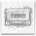  PontPöttyöző - Pop art - Rádiós kazetta Méret: 50x50cm, Keretezés: Kartonlemezen, Szín: Fekete