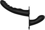Ouch! Dual Vibrating - Rechargeable - 10 Speed Silicone Ribbed Strap-On - Adjustable - Black Vibrator