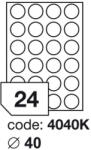 Matt Univerzális Papír Öntapadós Etikett Körcímke 24 db 40 mm-es kör / A4 íven (100 ív) (ORE-204040)