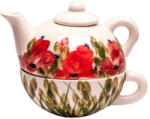 Vanilia Kerámia Tele virágos egyszemélyes teáskészlet, pipacs, kerámia, kézzel festett-0, 25dl+0, 25dl (V-K-43-17)