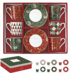 Easy Life Porcelán eszpresszócsésze+alj 6 személyes, 100ml, dobozban, Coffee Mania, Fancy Christmas (126FACH)