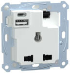 Schneider Electric Merten - MTN2175-0000 - Multistandard 2P+F aljzat, biztonsági zsaluval, A+C USB töltővel, kapcsolóval, csavaros, 13A / 3A (MTN2175-0000)