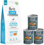 Brit BRIT CARE Dog Gabonamentes Junior nagytestű lazac 12kg +Wild Farm Superfood lazac 3x400g
