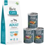 Brit BRIT CARE Gabonamentes felnőtt lazac 12kg +Wild Farm Superfood MIX Smaków 3x400g