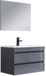 Leziter Mobilier de baie Cube, chiuvetă ceramică 80 cm, oglindă cu 2 sertare, 60x80 cm, gri antracit (CUBE80G)