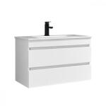 Leziter Mască de baie Cube 80 cu chiuvetă ceramică, 2 sertare, vopsită în alb lucios (CUBE80A)