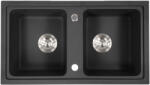Leziter Chiuvetă pătrată Tia cu două cuve din granit, neagră (SQ-78D-Black) Chiuveta