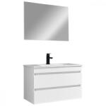 Leziter Mobilier de baie Cube 80 cm cu lavoar ceramic (2 sertare) și oglindă 60x80 cm vopsit în alb lucios (CUBE80)