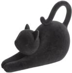 EUROFIRANY Moly velúr borítású dekoratív macska figura Fekete 23x10x17 cm