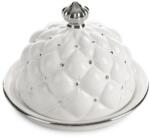 Eurofirany Adore steppelt hatású kerámia fedeles tál kör Fehér 16x16x12 cm