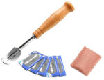 Edman Cutit pentru modelare paine si produse patiserie Edman, 18cm, maner din lemn, 5 lame de schimb, husa din piele, Maro