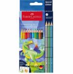 Faber-Castell Creioane colorate, set, triunghiulare, FABER-CASTELL "Grip Dinosaurus" 10+3 culori diferite, 13 buc