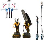 HAYAMI Magassági Ágvágó Szett, Láncfűrész és Metszőolló Teleszkópos hosszabító karral, 2db 48V akku