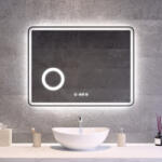Welland Fürdőszobai LED tükör 80x60cm | Páramentesítő - Kozmetikai tükör - Fényerő + színhőfok állítás - Digitális óra | Welland Luxury-Line G795 (INS-14166080-CDM)