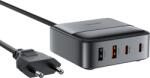 ACEFAST Z6 Hálózati Töltő 2xUSB-A És 2xUSB-C Csatlakozással 65W 5A GaN PD QC-Fekete (6974316283324)
