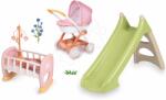 Smoby Set tobogan cu joc de apă și cărucior adânc cu husă textilă XS Slide Life Smoby lungimea suprafeței de alunecare 90 cm și leagăn cu carusel (SM820629-12)