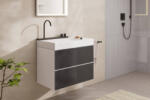 Hansgrohe Avalegra AquaUnit 780/475 SolidSurface mosdó szálcsiszolt fekete/króm mosdórendszerrel, balos/fehér 22473340 (22473340)