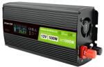 Green Cell Green Cell Autós Inverter 12V-ról 230V-ra feszültségátalakító (feszültség növelő) 500W/1000W Tiszta szinuszhullámú, LCD Kijelzővel (GC-36658)