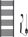 HeizTech elektromos törölközőszárító radiátor szett 500x1600 egyenes, fekete, (600W) fűtőpatronnal (HT-TR5001600E-F-SZETT)