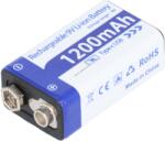 accucell 9V 6F22 6LR61 Li-ion Block akku, 1200mAh + USB-C kábel 1m