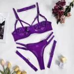 FF Lux Collection Euphoria Sensual - pántos, fémgyűrűs fehérnemű szett Méret: S, Szín: lila