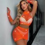 FF Lux Collection Neon Glam - hálós, csillogó két részes szett Szín: narancssárga