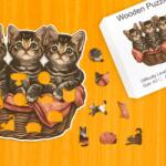  Kosárnyi cicakölyök fa puzzle L Papír doboz