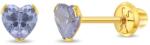 Bebe Gold Cercei Aur 14K Copii, model Birthstone (zi nastere iunie), forma Inima cu Piatra CZ Periwinkle