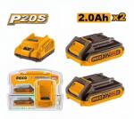 INGCO Baterie (Acumulator) 20V 2Ah Set 2 buc cu Incarcator , Autonomie si Eficienta