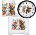 Domag Set cana, perna si ceas silentios personalizat cu Iepuras si flori colorate