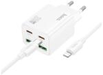 hoco. N55 încărcător de energie 2 USB+2 prize Type-C (20W, GaN, PD încărcător rapid 3.0 + cablu Lightning) ALB (N55_LIGHTNING_W)
