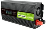 Green Cell Przetwornica napicia PowerInverter LCD 12 V 500W/1000W Przetwornica samochodowa z wywietlaczem - czysty sinus захранващ адаптор и инвертор Автоматичен Черен (INVGC12P500LCD)