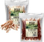 Wild Farm sandviș cu pui și cod 500 g gustare pentru câini + WILD FARM Fâșii moi de rață 500 g gustare pentru câini