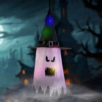 Family Halloween-i LED dekor - szellem - rózsaszín - 10 színes LED - akasztható - 2 x 2032 - 75 x 35 cm (56569B) - tipparuhaz