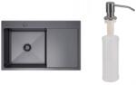 Melanstar Fém mosogató fekete grafit színben, csepegtetővel, 78x49 cm, bal oldali medence, jobb oldali csepegtető (MEL7849LB)