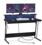 VASAGLE Fekete számítógépasztal Led világítással, beépített tápkábellel (LWD192B56)